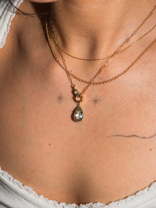 Rainbow Mist Fluorite Teardrop Cut Charm in Yellow 14k Gold