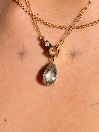 Rainbow Mist Fluorite Teardrop Cut Charm in Yellow 14k Gold