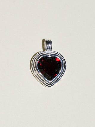 Shiraz Garnet Heart Cut Triple Charm in Sterling Silver