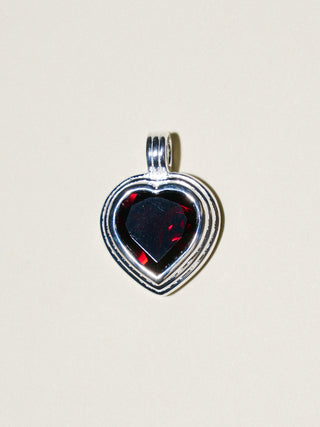 Shiraz Garnet Heart Cut Triple Charm in Sterling Silver