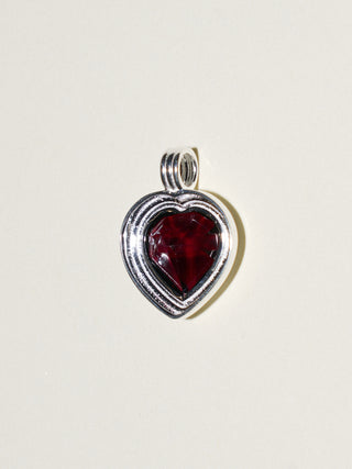 Shiraz Garnet Heart Cut Triple Charm in Sterling Silver