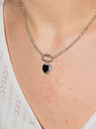 Shiraz Garnet Heart Cut Triple Charm in Sterling Silver