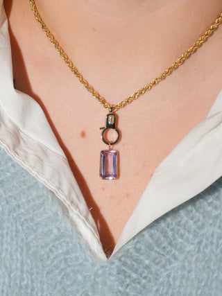Celia Pink Amethyst Emerald Cut Charm in Yellow 14k Gold