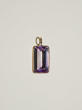 Celia Pink Amethyst Emerald Cut Charm in Yellow 14k Gold