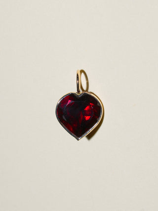 Sultry Garnet Heart Cut Charm in Yellow 14k Gold