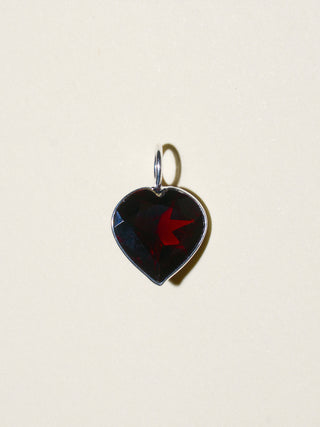 Lovers Garnet Heart Cut Charm in Sterling Silver
