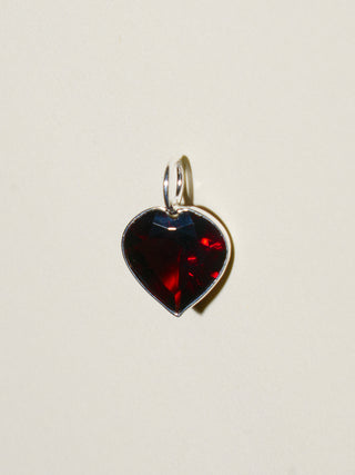 Lovers Garnet Heart Cut Charm in Sterling Silver