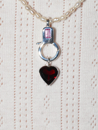 Lovers Garnet Heart Cut Charm in Sterling Silver
