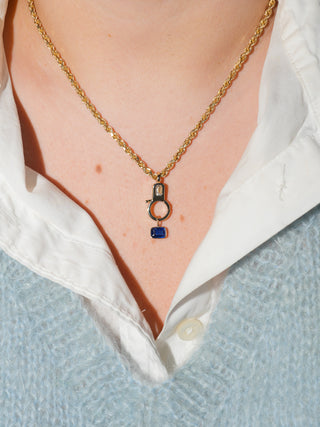 Hyacinth Kyanite East West Emerald Cut Charm in Yellow 14k Gold