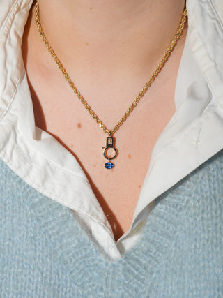 Midnight Mantra Kyanite East West Oval Cut Charm in Yellow 14k Gold