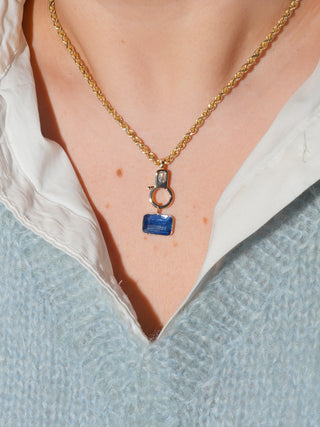 Cya! Kyanite East West Emerald Cut Charm in Yellow 14k Gold