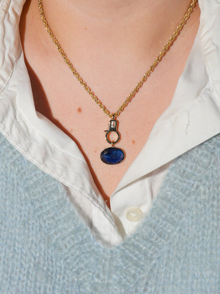 New Moon Kyanite East West Oval Cut Charm in Yellow 14k Gold