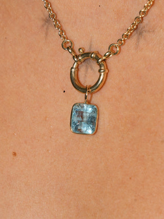 OceanMist Aquamarine Emerald Cut Charm in Yellow 14k Gold