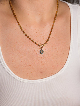 Mermaid Date Aquamarine Oval Cut Charm in Yellow 14k Gold
