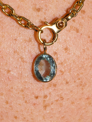 Mermaid Date Aquamarine Oval Cut Charm in Yellow 14k Gold