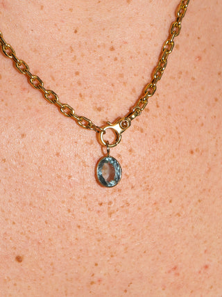 Mermaid Date Aquamarine Oval Cut Charm in Yellow 14k Gold
