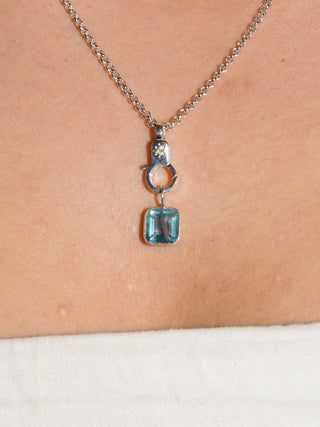 Wave Runner Fluorite Emerald Cut Charm in Sterling Silver