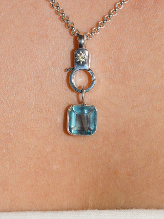 Wave Runner Fluorite Emerald Cut Charm in Sterling Silver