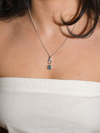 Wave Runner Fluorite Emerald Cut Charm in Sterling Silver