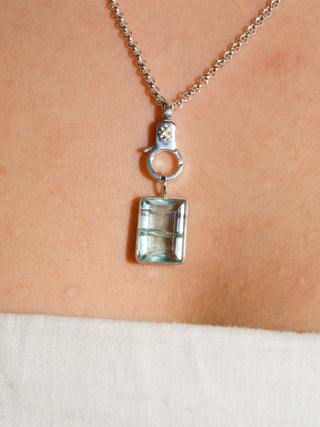 Pebble Beach Fluorite Emerald Cut Charm in Sterling Silver