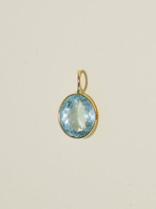 Big Blue Aquamarine Oval Cut Charm in Yellow 14k Gold
