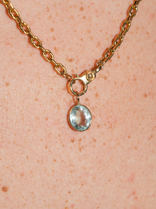 Big Blue Aquamarine Oval Cut Charm in Yellow 14k Gold
