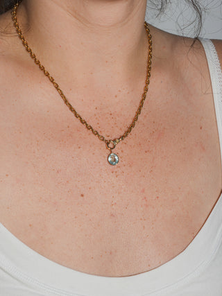 Big Blue Aquamarine Oval Cut Charm in Yellow 14k Gold