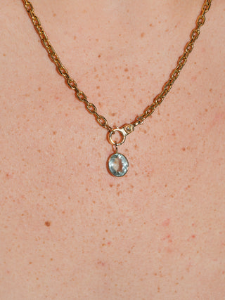 Big Blue Aquamarine Oval Cut Charm in Yellow 14k Gold