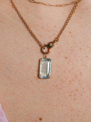Water No Ice Aquamarine Emerald Cut Charm in Yellow 14k Gold