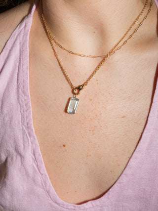 Water No Ice Aquamarine Emerald Cut Charm in Yellow 14k Gold