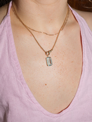 Water No Ice Aquamarine Emerald Cut Charm in Yellow 14k Gold