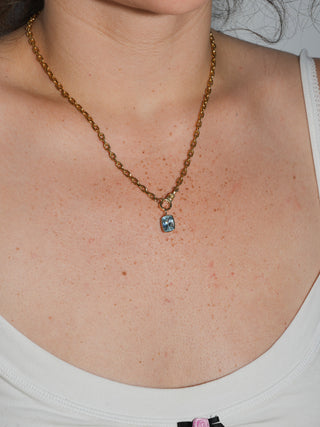 Weekender Aquamarine Cushion Cut Charm in Yellow 14k Gold