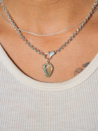 Whale Tale Aquamarine Inverted Pear Cut Charm in Sterling Silver