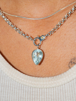 Flippers Aquamarine Inverted Pear Cut Charm in Sterling Silver