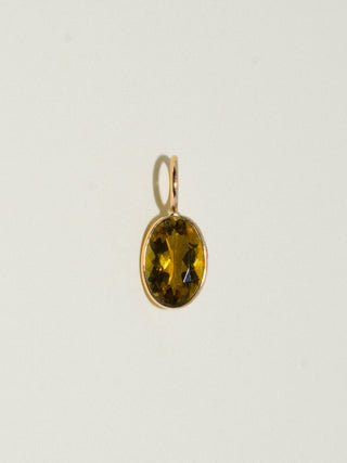 Grassy Green Tourmaline Oval Cut Charm in Yellow 14k Gold