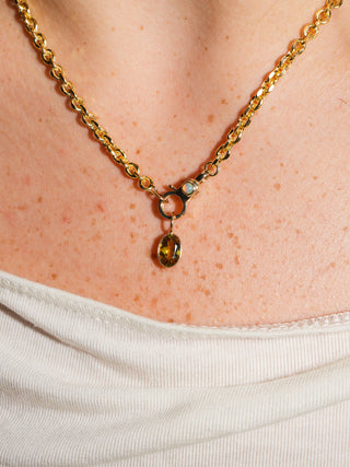 Grassy Green Tourmaline Oval Cut Charm in Yellow 14k Gold