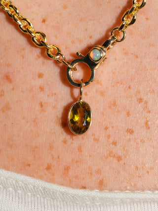 Grassy Green Tourmaline Oval Cut Charm in Yellow 14k Gold