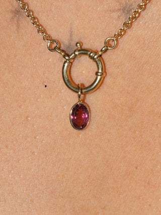 Minnie Pink Tourmaline Oval Cut Charm in Yellow 14k Gold