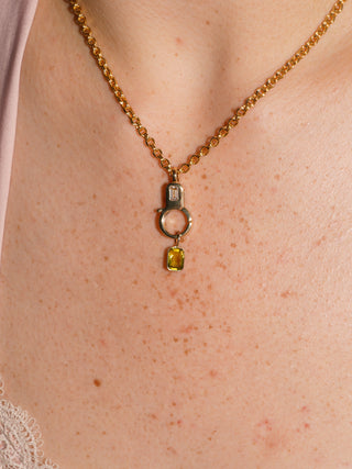 Old Money Green Tourmaline Emerald Cut Charm in Yellow 14k Gold