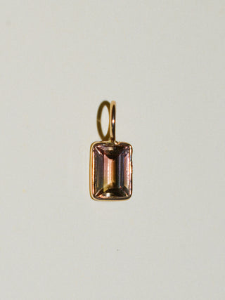 Watermelon Tourmaline Baguette Cut Charm in Yellow 14k Gold