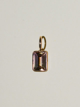 Watermelon Tourmaline Baguette Cut Charm in Yellow 14k Gold