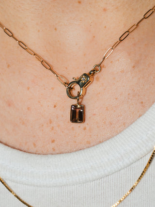 Watermelon Tourmaline Baguette Cut Charm in Yellow 14k Gold