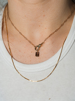 Watermelon Tourmaline Baguette Cut Charm in Yellow 14k Gold