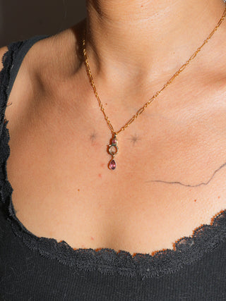 Blushed n' Flushed Pink Tourmaline Teardrop Cut Charm in Yellow 14k Gold