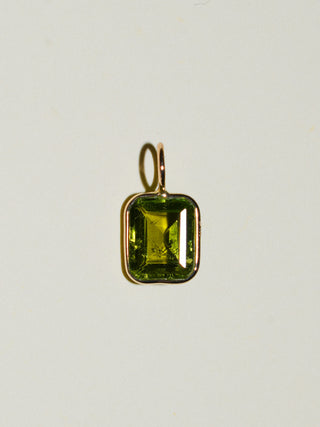 Kelp Tourmaline Emerald Cut Charm in Yellow 14k Gold