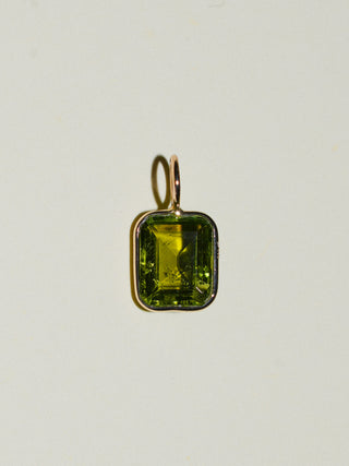 Kelp Tourmaline Emerald Cut Charm in Yellow 14k Gold