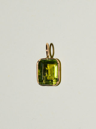Kelp Tourmaline Emerald Cut Charm in Yellow 14k Gold