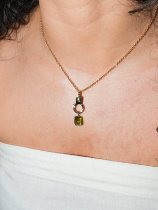 Kelp Tourmaline Emerald Cut Charm in Yellow 14k Gold