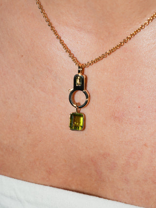 Kelp Tourmaline Emerald Cut Charm in Yellow 14k Gold