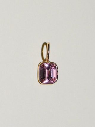 Bubble Gum Pink Tourmaline Emerald Cut Charm in Yellow 14k Gold